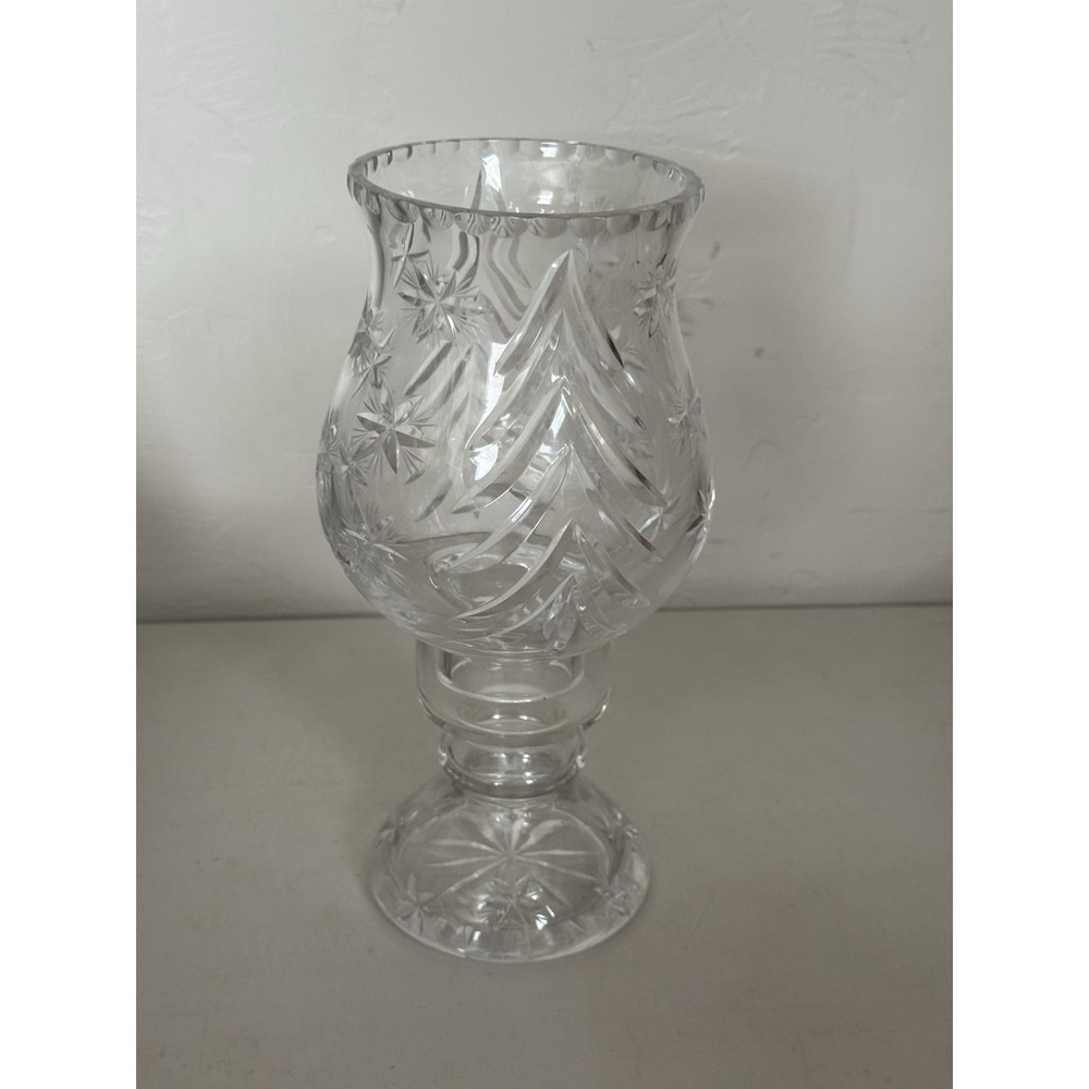 Vintage Large Hand Cut Crystal 2 Piece Hurricane Candle Lamp